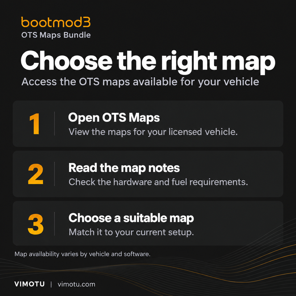 How to choose a bootmod3 OTS map: open OTS Maps, read its requirements and match it to your vehicle setup.